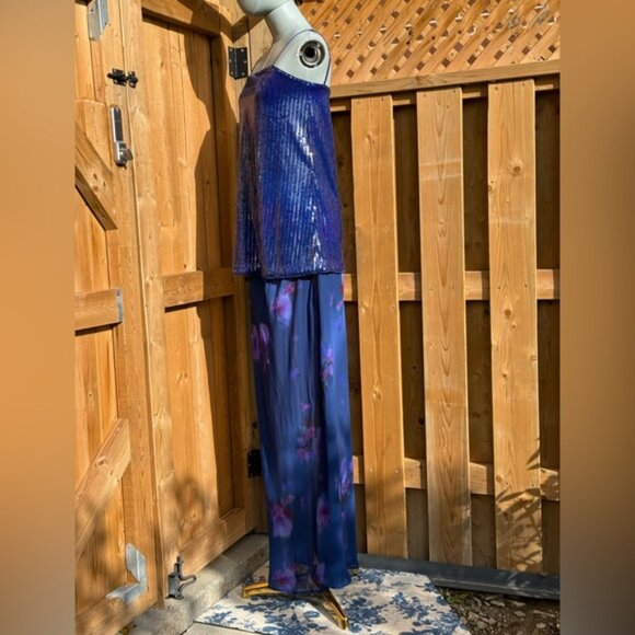 🆕 RAT & BOA 🧿 NWOT Violetta Blue Sequin & Floral Printed Maxi Dress, Sz XXS - Picture 6 of 15
